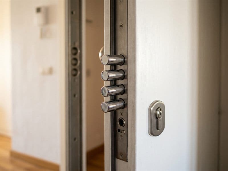 Cerradura acorazada de refuerzo en la puerta de una vivienda de Pontevedra