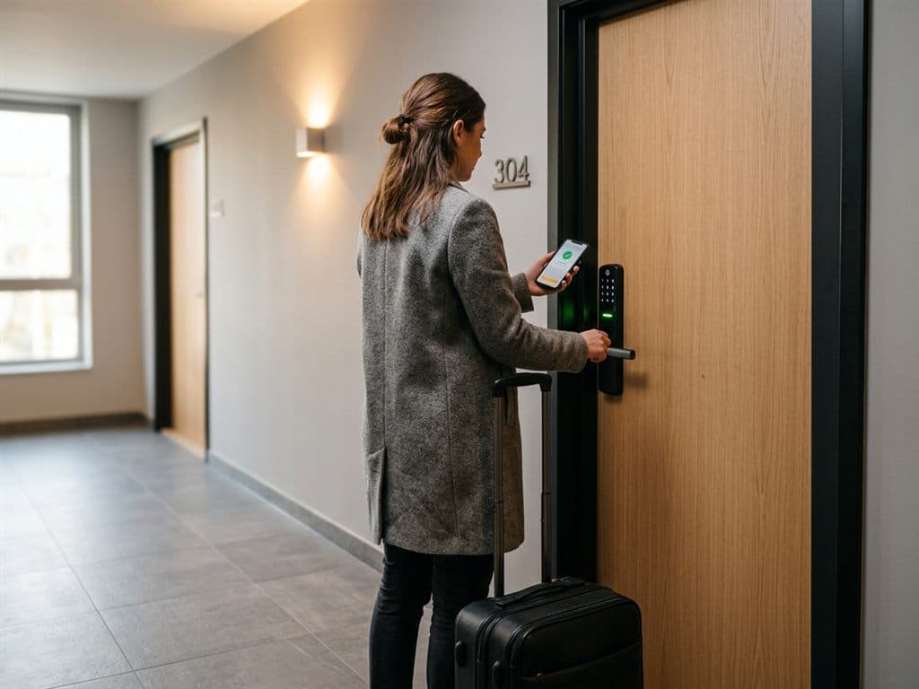 Huésped entrando en una vivienda turística con cerradura inteligente en Pontevedra